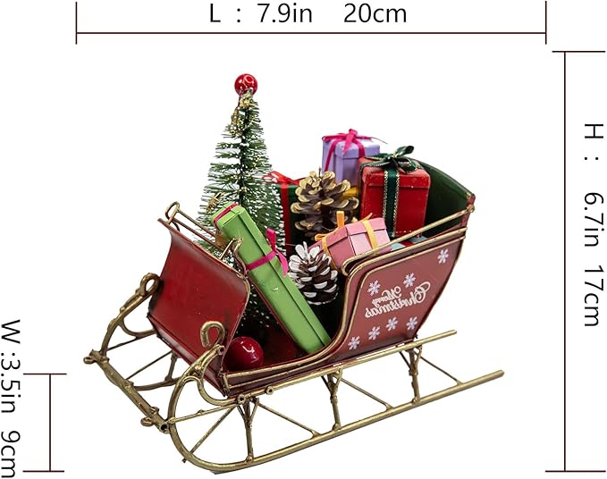 Berfutall-Red Santa Sleigh Christmas Decor for Table Top Holiday Home Decorations Decoration with Rustic Charm (G)