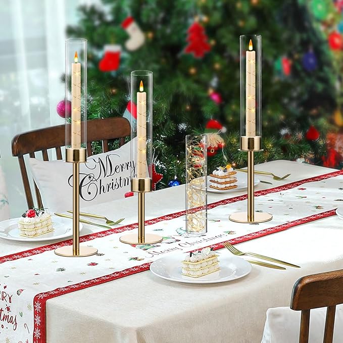 24PCS Candle Sticks Holder Decor for Party Centerpiece,Gold Candelabra Centerpieces with Acrylic lampshade for Tables Wedding Valentines Day Fit 0.78" LED Candle candelabros para centros de mesa