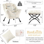 Lazy Chair with Ottoman, Large Lvory Lounge Accent Chair with Ottoman and FA Throw Pillow, Comfy Plush Reading Chair for Living Room Bedroom Dorm Room Office Apartment Relaxing Use