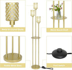 Gold Floor Lamps for Living Room, Standing Floor Lamp with Shelves, Tall Lamp with Table, Modern Mid Century Floor Lamp with E26 Base, Coner Crystal Floor Light for Bedroom (Without Bulb)
