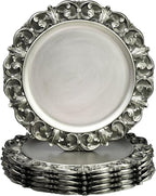 13" Antique Silver Charger Plates, Set of 6 Plastic Textured Chargers for Dinner Plates with Embossed Rim, Table Décor, Party, Wedding, Holiday