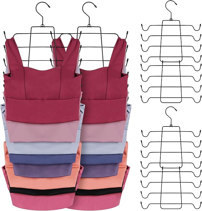 ZEDODIER 4 Pack Tank Top Hanger Space Saving, Bra Hangers for Closet Organizer, Hanging Bra Organizer Tank Tops Holder with 32 Hooks, Metal Closet Organizers and Storage Small Space Solutions, Black