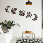 Jetec 5 Pcs Moon Phase Wall Art Decor Wall Pediments Hanging Wooden Phase Spiritual Bedroom Nordic Boho Lunar Aesthetic Art for Living Room Dorm Apartment Ornament(Brown,10.6 Inch,Flower)