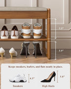 Shoe Rack Bench with Cotton-Linen Cushion 2-Tier Wooden Storage Bench 550lbs Compact Simple & Modern Design for Entryway, Hallway, Bedroom, Living Room, Closet, Front Door Entrance, Foyer