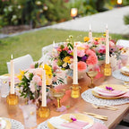 Double Sided Vintage Ribbed Taper Glass Candle Holders,Tea Candle Holder for Table Centerpieces, Wedding Decorations and Dinner Parties (Amber, 3 PCS)