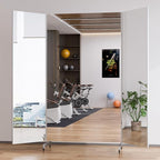 Full Length Stand Up Mirror on Wheels,79''×67'',Large Tri-Fold Floor Mirror with Stand,Movable 3-Way Full Length Standing Mirror for Gym, Dance Studio, Fitness Room, and Home (Silver)