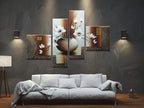 Wieco Art Large Size Decorative Elegant Flowers 4 Panels 100% Hand-painted Modern Contemporary Artwork Floral Oil Paintings on Canvas Wall Art for Home Decorations Wall Decor L