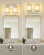2-Light Brushed Nickel Bathroom Light Fixtures, 13.8 Inch Modern Bathroom Vanity Lighting Fixtures Over Mirror with Clear Glass and Metal Cage Wall Sconce Lights for Bath, E26, OS-3014BN-2W