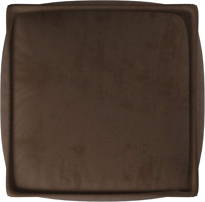 Howard Elliott Square Pouf Ottoman Foot Rest With Cover, Round Stuffed Filled Foot Stool, Fluffy Compact & Comfortable Soft Seating for Living Room & Bedroom, 20 x 20 x 18 Inch, Brown