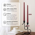 New Burning Formula Unscented Dripless 10-Inch Taper Candles Set of 12 - Dark Red, for Wedding, Dinner - Smokeless, Long Burning - Hand Poured, Colored Tall Candlesticks - Rojo Oscuro