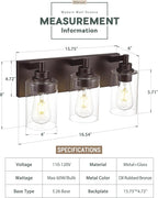 3-Light Bathroom Light Fixtures, Modern Vanity Light with Cylinder Clear Glass Shade, Vanity Lighting Fixtures Over Mirror, Oil Rubbed Bronze, VL143-ORB-3