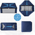 HomeHacks Storage 8-Pack Clothes Organizer Storage Bags Foldable Storage Box with Large Clear Window Sturdy Handles for Closet, Dorm, Pillows, Bedding, Clothes, Blankets, 35L, Blue