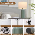 TOBUSA 23.5’’ Modern Green Ceramic Table Lamps Set of 2 for Living Room, Farmhouse Ceramic Bedside Nightstand Lamps for Bedroom, Vintage Decorative Boho Lamps for Home End Table Dorm Office