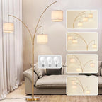 DLLT Modern Floor Lamp for Room: 3-Light Gold Tree Dimmable Floor Lamps with Beige Shades for Living Room - Arc Standing Lamp for Bedroom - Tall Floor Lamp for Office Corner 3 LED Bulbs Included