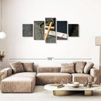 Elephant Stock Cross Canvas - 5 Panel Christian Pictures Decor - Canvas Print Wall Decor - Christian Cross Wall Art - 74" X 34"
