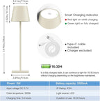 2-Pack LED Cordless Table Lamp, Rechargeable Battery Desk lamp 3W 5500mAh Battery Operated Stepless Dimming Modern Portable Table Light for Restaurant/Bedroom/Outdoor IP54 Waterproof (Off White)