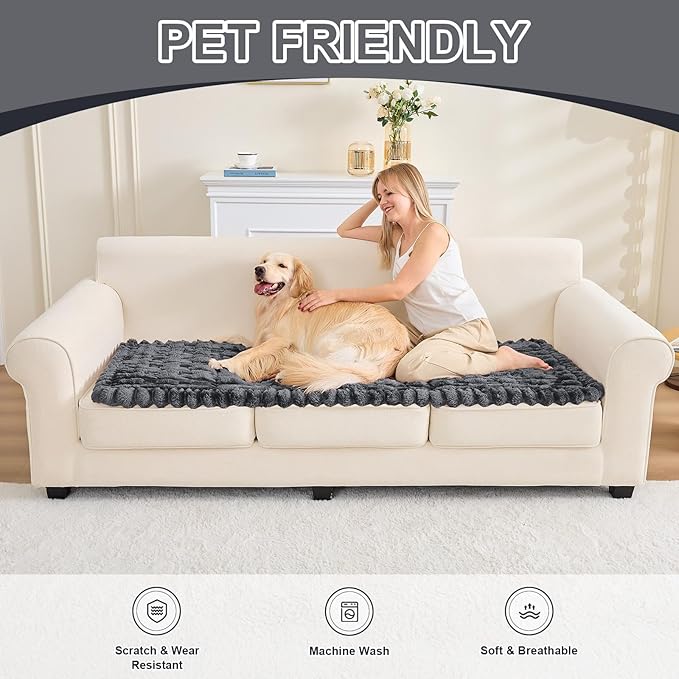 Couch Cover for Dogs, Non Slip Fuzzy Pet Couch Covers for Sofa,Couch Covers for Sofa Pet Friendly,Thick Soft Sofa Slipcovers Cushion Protector(Dark Gray, 28" x 59"/70 x 150cm)