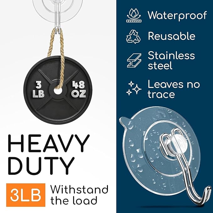 GLUIT Suction Cup Hooks - Utility Hook Wall Hangers for All Purposes Stainless Steel Removable Small Suction Cups for Kitchen Bathroom Shower Wall Window Glass Door 3 lbs (40 Suction Hooks)
