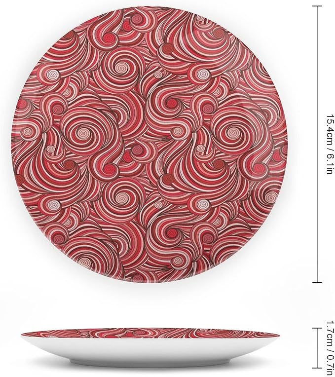 Ceramic Display Plate, Asian Ceramic Hanging Decorative Plate, Modern Autumn Season Wavy Holiday Festival, 7 Inch, Living Room Kitchen Decoration Household, Rose Ruby Red