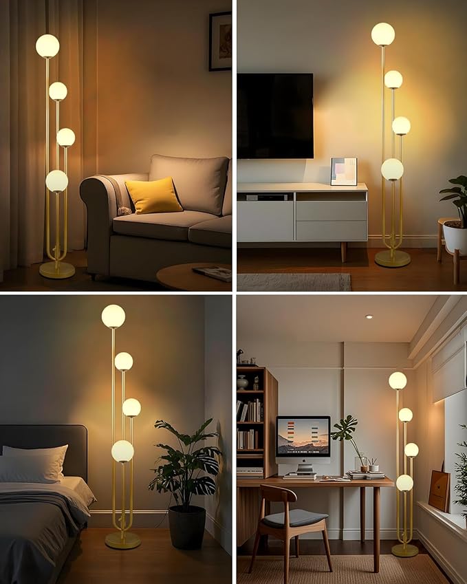 63IN 4-Light Dimmable Floor Lamp, Unique Candle Holder Style Gold Tall Standing Lamps with 3000K G9 Bulbs for Reading, Mid Century Modern Floor Lamp for Living Room Bedroom Home Office