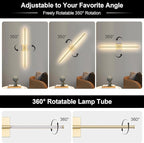 Battery Operated Wall Sconce Set of Two with Remote Control, 3000K-6000K Dimmable Gold Wall Lights, Timable LED Wireless Wall Sconces, 350° Ratate for Bathroom, Living Room, Hallway 29.1 Inch