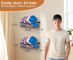 KEETDY Metal Hat Racks for Baseball Caps Wall Hat Organizer Fit 24 Caps Holder, 2 Packs Sturdy Wall Mounted Hat Storage Organizer, Black