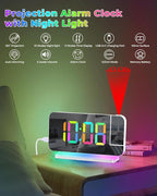 SZELAM Projection Alarm Clock,7.4" LED Mirror Digital Clocks Large Display,with 180° Rotatable Projector,RGB Night Light,USB C Port,Auto Dimming,Modern Desk Clock for Bedroom Decor - White