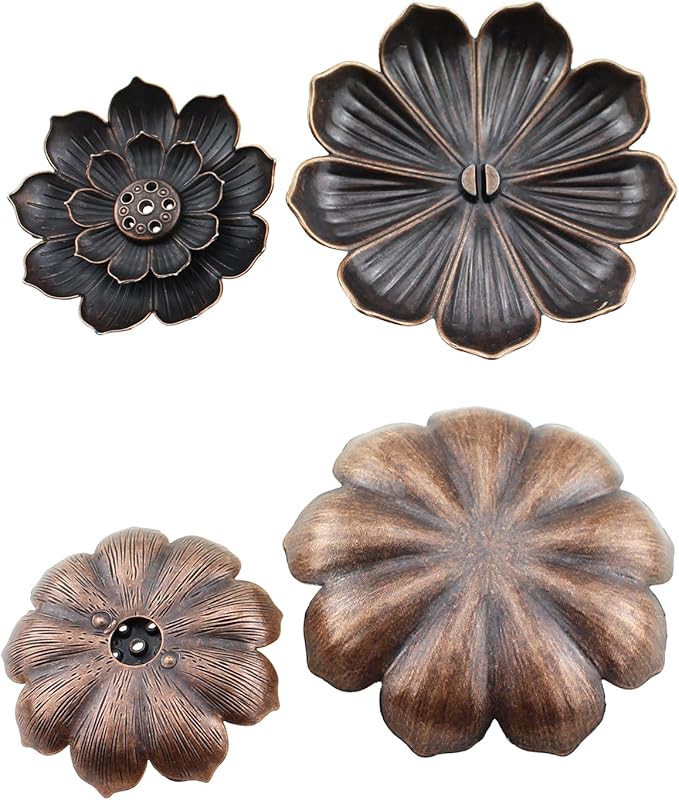 RLECS 4PCS Zinc Alloy Lotus Incense Holder 3.23 Inch Incense Ash Catcher Suitable for Living/Studies/Yoga/Tea Room
