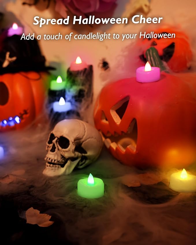 LED Candles, 24-Pack Color Changing Tea Lights Candles Battery Operated Bulk, Long-Lasting 200+ Hours Flameless Tealight Candles for Halloween Christmas Holiday Decor, 1.5'' D X 1.25'' H