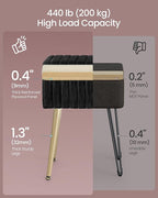 SONGMICS Vanity Stool Chair with Storage, Makeup Stool, Footrest Footstool Ottoman, Metal Legs, Adjustable Feet, for Living Room, Bedroom, Makeup Room, Ink Black ULOM505BZ02