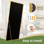 Full Length Mirror, 72"x32" Full Body Mirror, Oversized Floor Mirrors, Leaning Free Standing Mirrors, Hanging Mounted Large Mirrors for Bedroom Dressing Room, Cloakroom, Gold