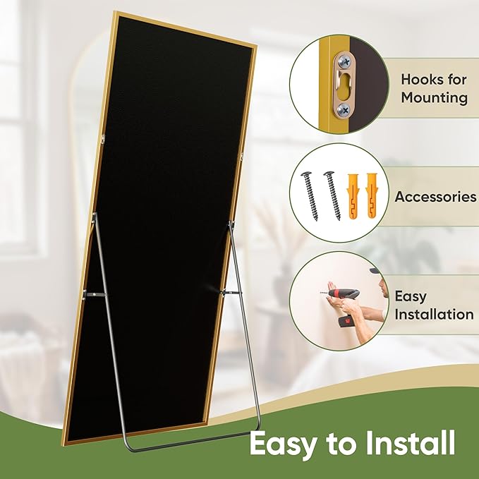Full Length Mirror, 72"x32" Full Body Mirror, Oversized Floor Mirrors, Leaning Free Standing Mirrors, Hanging Mounted Large Mirrors for Bedroom Dressing Room, Cloakroom, Gold