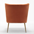 Thia Armless Velvet Accent Chair for Living Room, Elegant Seat with Nailhead Trim, Gold Metal Legs and Comfortable Curved Back, 28" D x 25" W x 29.5" H, Orange Red