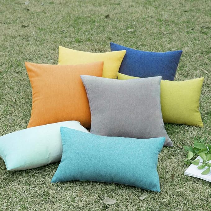MIULEE Pack of 2 Decorative Outdoor Solid Waterproof Throw Pillow Covers Faux Linen Garden Farmhouse Coastal Cushion Cases for Summer Patio Tent Balcony Couch Sofa 20x12 Inch Turquoise