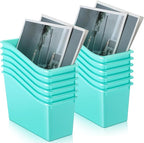Fuutreo 12 Pieces Book Bins for Classroom Plastic Binder Holder Magazine Stuff Folder File Organizer Box for Home Office School Supplies(12 pcs,Water Blue)