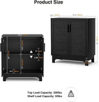 Black Rattan Cabinet, Natural Rattan Storage Cabinet with 2 Doors Adjustable Shelf Large Space Entryway Hallway Sideboard Buffet for Living Room Kitchen