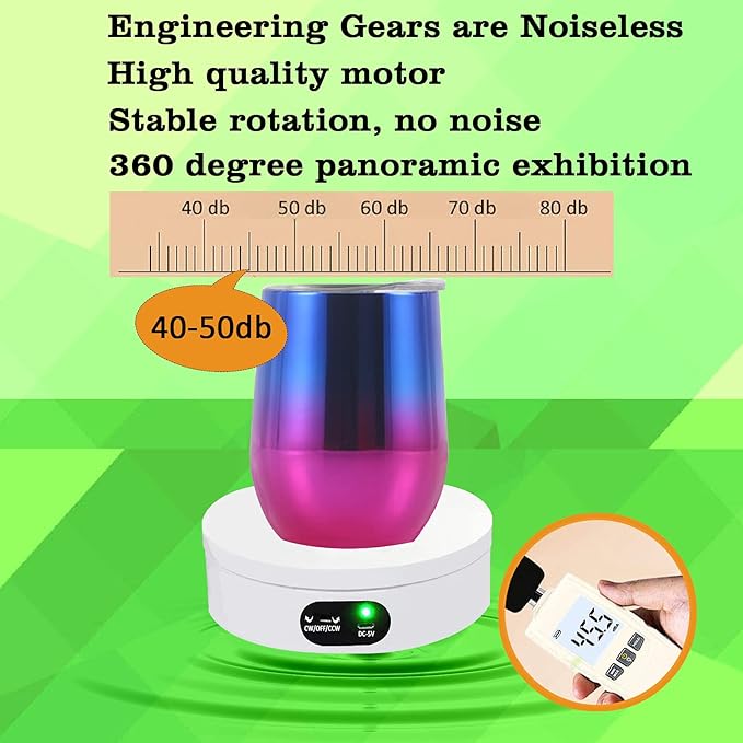 YVV Turner Cup Rotating Display Stand for Epoxy Glitter Tumbler, 360 Degree Automatic Mute Rotating Turntable for Photography Products Tumbler Making Supplies Spinner 4.72*1.77in Motorized Rotation