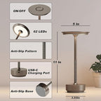 1 Pack Rechargeable Table Lamps Cordless, Portable 5000mAh Outdoor Table Light, 3 Color Stepless Dimming LED Table Lamp with Memory Function, for Home/Dinner/Patio/Restaurant.(Light Cafe)