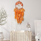 Orange Dream Catcher Wall Decor Crystal Tree of Life Dream Catchers Handmade Feather Dreamcatcher Wall Hanging Ornament for Bedroom Living Room Home Decor