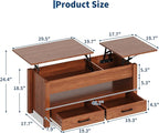 IDEALHOUSE 47.2" Coffee Table with Storage, Multi-Function Lift Top Coffee Table with Wooden Lift Tabletop, 2 Drawers and Hidden Compartment, Central Table for Living Room Home Office, Brown
