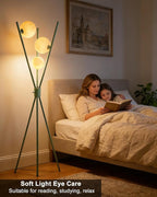 Lightdot Dimmable Green Tripod Floor Lamp, Mid Century Standing Lamps with 3 Globe Soft Warm White Eye Care 3000K Bulbs Included, Modern Tall Lamp for Living Room/Bedroom/Sofa Beside/Corner Decor