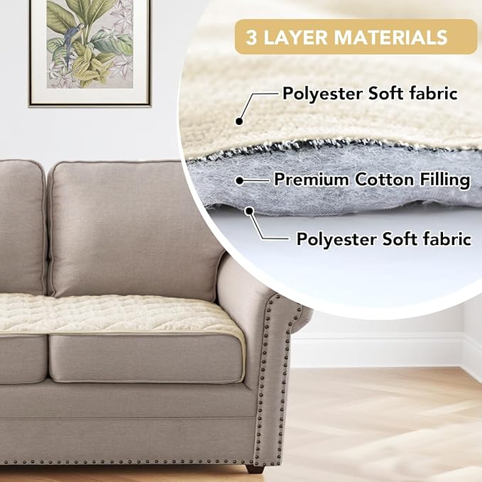 H.VERSAILTEX Couch Cover Chenille Pet Fuzzy Sofa Covers for 3 Cushion Couch Anti Slip Washable Sofa Slipcovers with Strap Soft Couch Protector Cover for Dogs Cats Kids(27.6" x 82", Ivory)