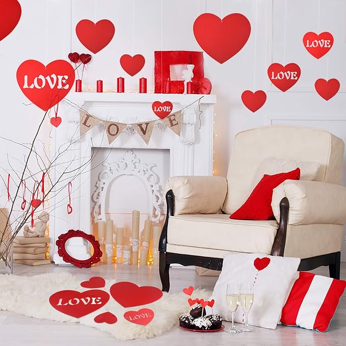 TUPARKA 25 Pcs Valentine's Lawn Decorations，Hanging Hearts for Valentine' Day Decoration Wedding and Party Supplies, Mixed Size