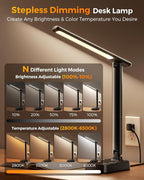LED Desk Lamp for Office Home, Power Strip with 3 Outlets 4 USB Charging Ports(2 USBC), 4 Modes 5 Level Brightness Desk Light, Small Desk Lamp for College Dorm Room Essentials