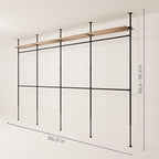 pamo Industrial Pipe Clothing Rack with Shelf - 660 lbs Capacity - Clamping Clothes Rack and Walk In Closet with Oak Shelf for Wardrobe