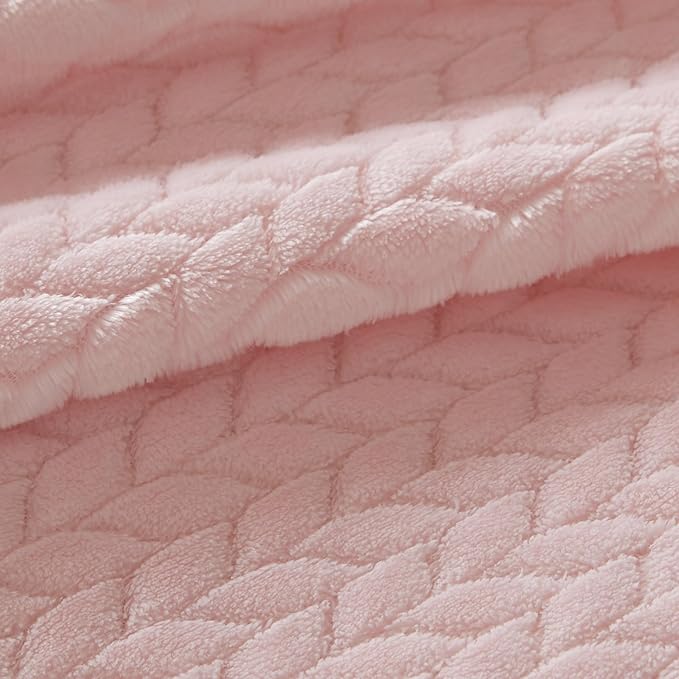 Oversized King Fleece Blanket 120x120 Inches, Seamless Soft Cozy 3D Jacquard Flannel Blanket 10'x10' Extra Large for Bed, Sofa, Couch, Travel & Camping, California King Throw, Pink Leaf