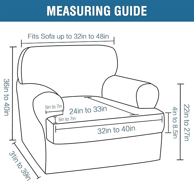 H.VERSAILTEX Sofa Cover 2 Piece T Cushion Armchair Slipcovers Thick Velvet Couch Cover Furniture Protector Stretch T Cushion Sofa Covers for 1 Cushion Couch with 1 Individual T Cushion Covers, Camel