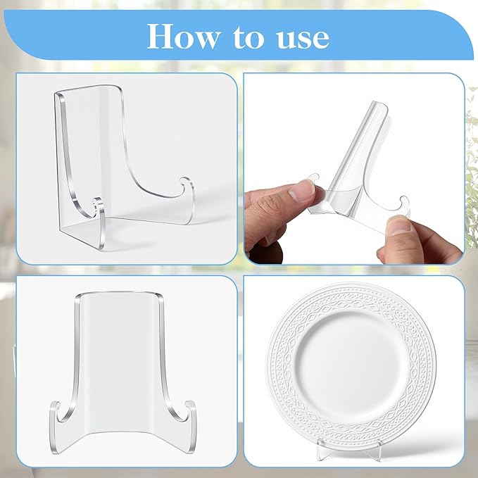 2 PCS Acrylic Plate Stand Clear Acrylic Easel Display Stand with Deep Support Shelves Display Holder for Card, Frame, Picture, Magazine, Book, CD 3 × 2.6 × 2.2 Inch