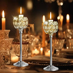 Crystal Metal Tealight Candlestick, Bling Bowl Candelabras, Tall Crystal Candle Holders Elegant Candle Centerpiece for Dining Table Wedding Home Mantel Decor(Silver, 4Sets(12 Pcs))