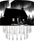 Northern Aurora Cabin Lamp Shade with Acrylic Bead Droplets, Black & White Drum Fabric Light Shade for Ceiling Pendant Table & Floor Lamps, Winter Landscape Decor, 11.8in